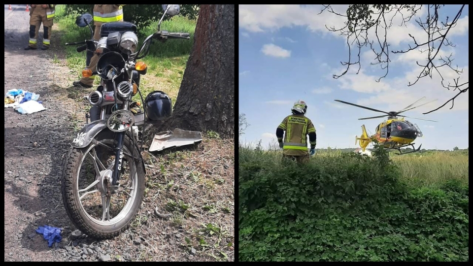 Wypadek pod Sulechowem. Motorowerzysta uderzył w drzewo. W akcji śmigłowiec LPR!