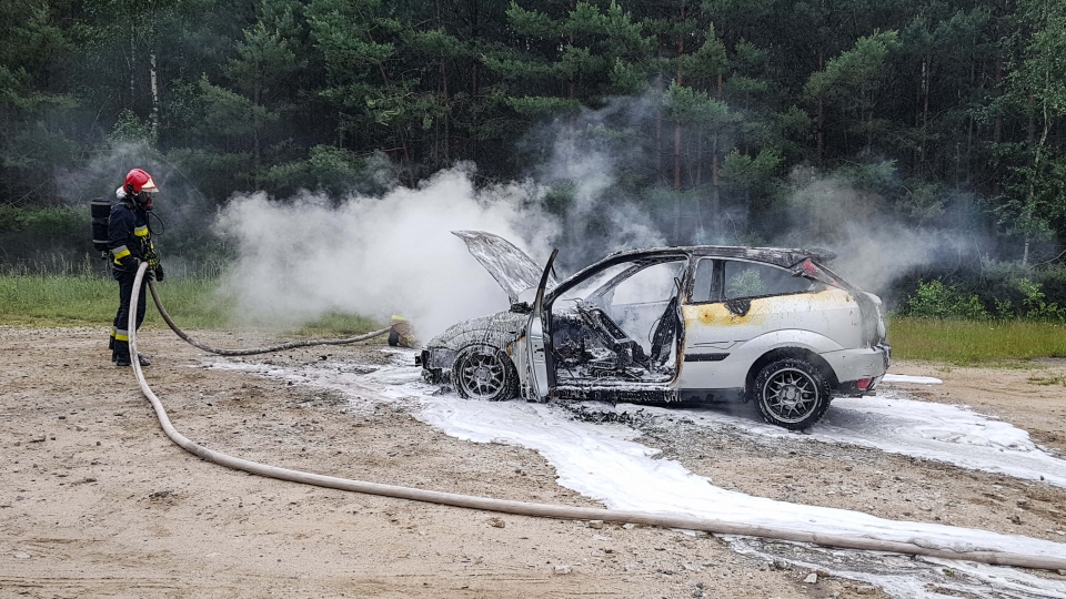 Pożar samochodu w Wilkanowie pod Zieloną Górą. Ford spłonął doszczętnie (ZDJĘCIA)