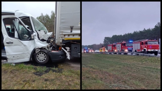 Groźny wypadek na autostradzie A2. Bus uderzył w tył w ciężarówki. Sześć osób rannych (ZDJĘCIA)