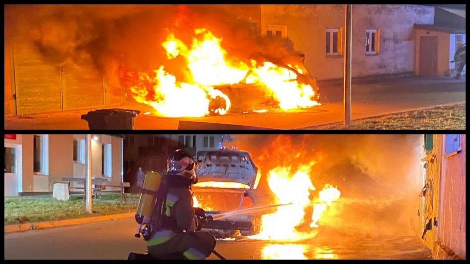Pożar BMW w Czerwieńsku koło Zielonej Góry