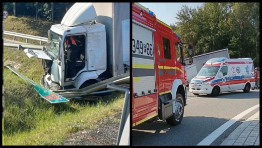 Wypadek w Zielonej Górze. Zderzenie dwóch ciężarówek