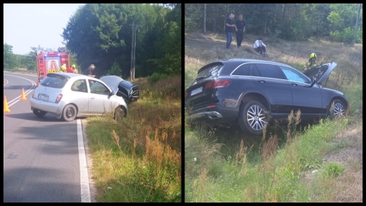 Zderzenie osobówek koło Zielonej Góry. Jedna leży poza drogą