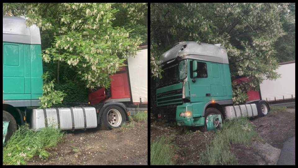 Ciężarówka holowała inną ciężarówkę. Pojazdy wypadł z drogi na DK92. Występują utrudnienia!