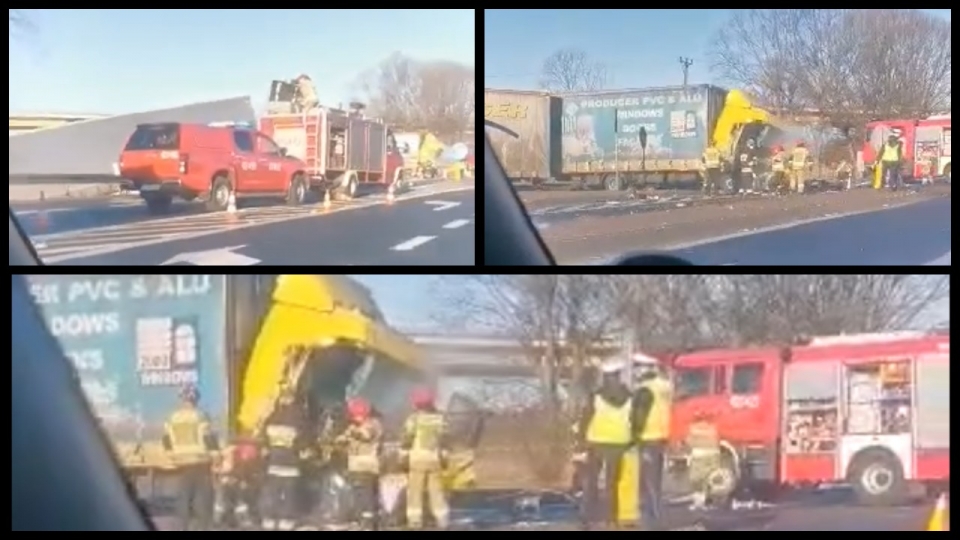 Wypadek dwóch ciężarówek pod Świebodzinem! Jeden z pojazdów wypadł z drogi!