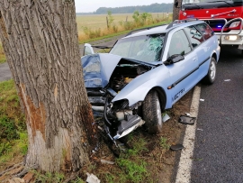 Poważny wypadek pod Kargową. Opel wbił się w drzewo. Kierowca jest ciężko ranny