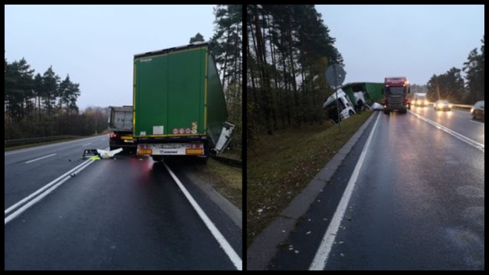 Zderzenie dwóch ciężarówek na DK27 pod Zieloną Górą