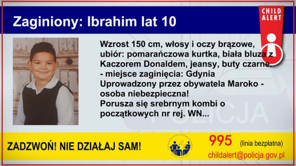 Trwają poszukiwania 10-letniego Ibrahima. Polska Policja uruchomiła system Child Alert!