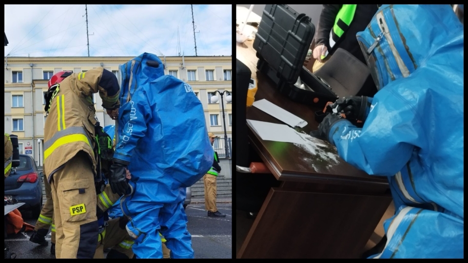 Akcja strażaków w komendzie policji w Zielonej Górze. Ćwiczyła grupa chemiczna (ZDJĘCIA)
