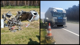 Ciężarówka uderzyła w pojazd obsługi autostrady na A2! 