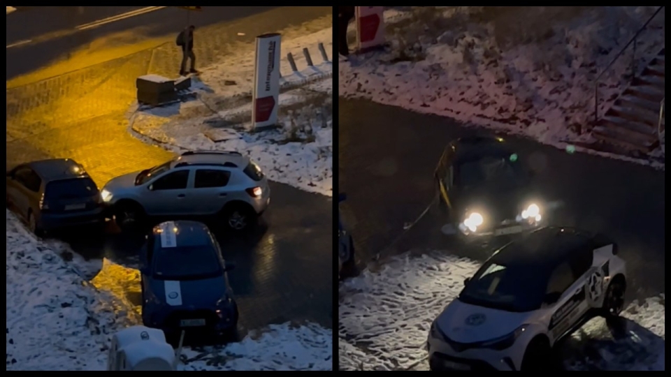 Ślizgawica w Zielonej Górze. Kierowca uderza w zaparkowany pojazd i odjeżdża! (FILM)