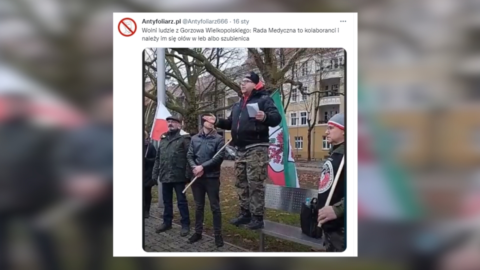 Policja sprawdza protest antyszczepionkowców w Gorzowie. Padły słowa: "Albo ołów w łeb, albo szubienica"