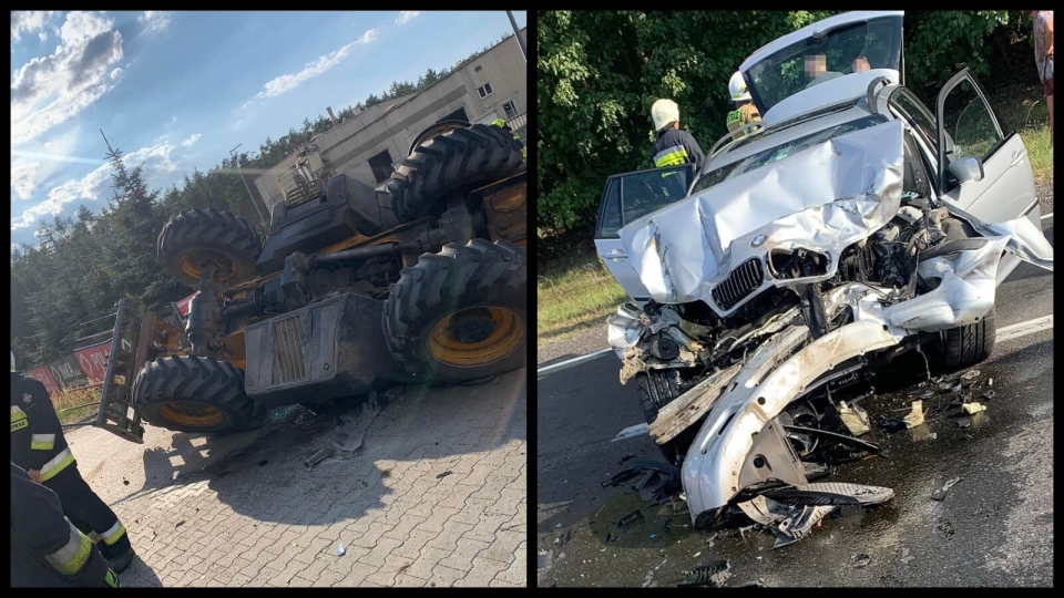 Wypadek na krajowej "24" w Lubuskiem. Osobówka uderzyła w ładowarkę (ZDJĘCIA)