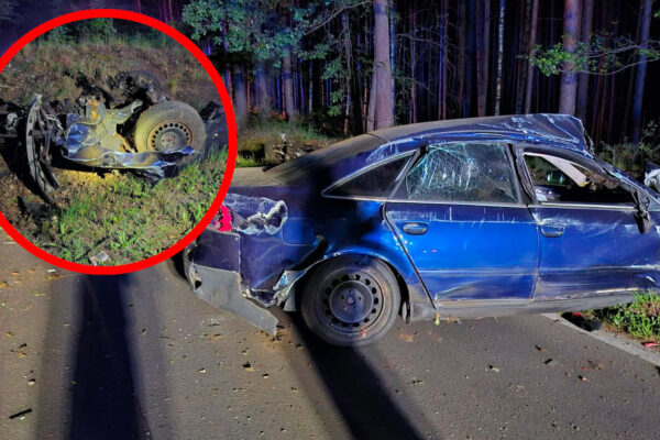Poważny wypadek na DW350. Auto rozpadło się po uderzeniu w drzewo (ZDJĘCIA) Wypadek na DW350 samochód rozpadł się