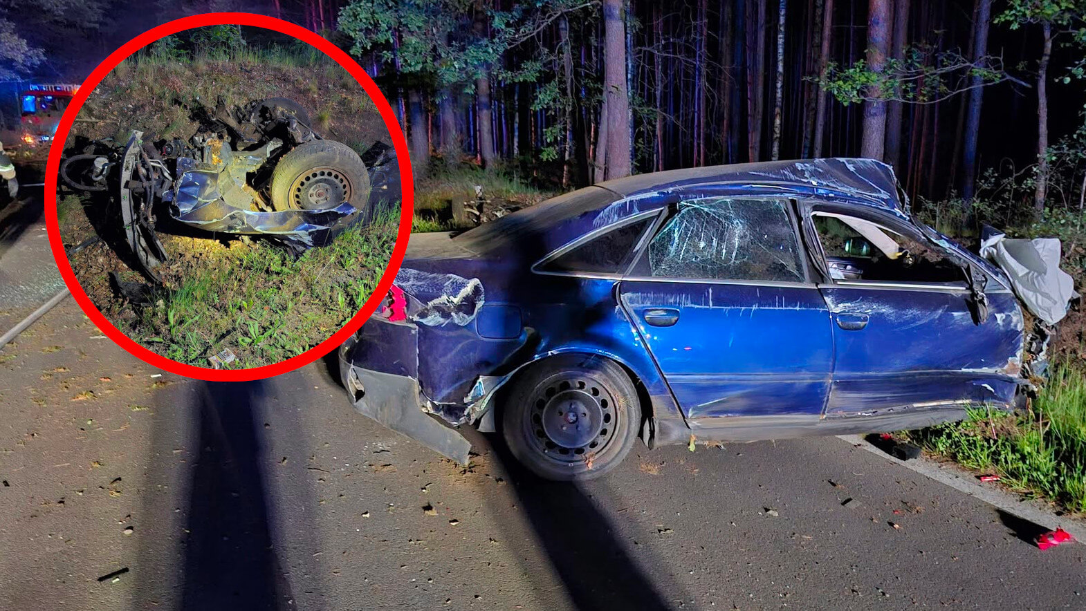 Wypadek na DW350 samochód rozpadł się