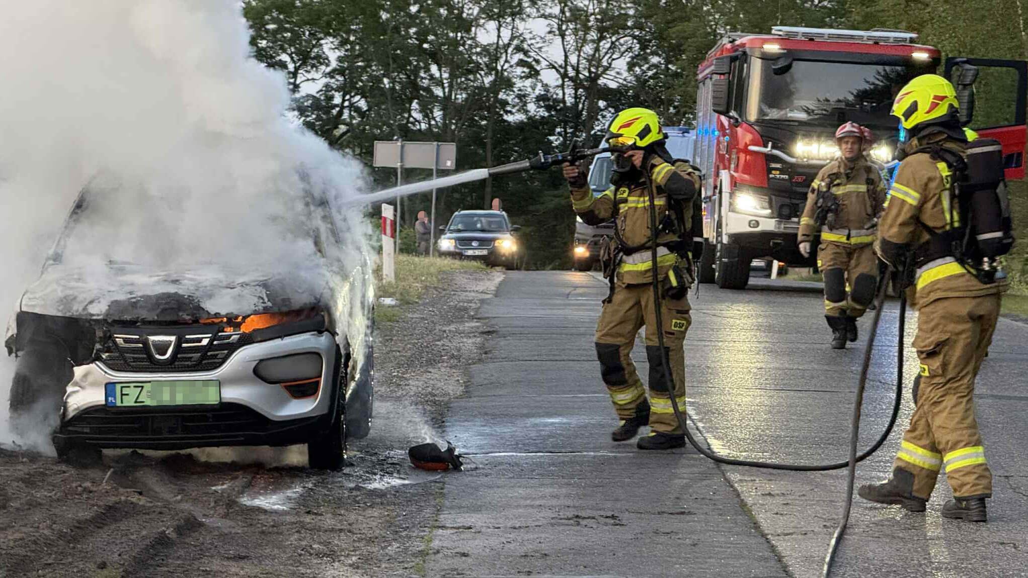 Pożar samochodu elektrycznego - Pożar Zielona Góra