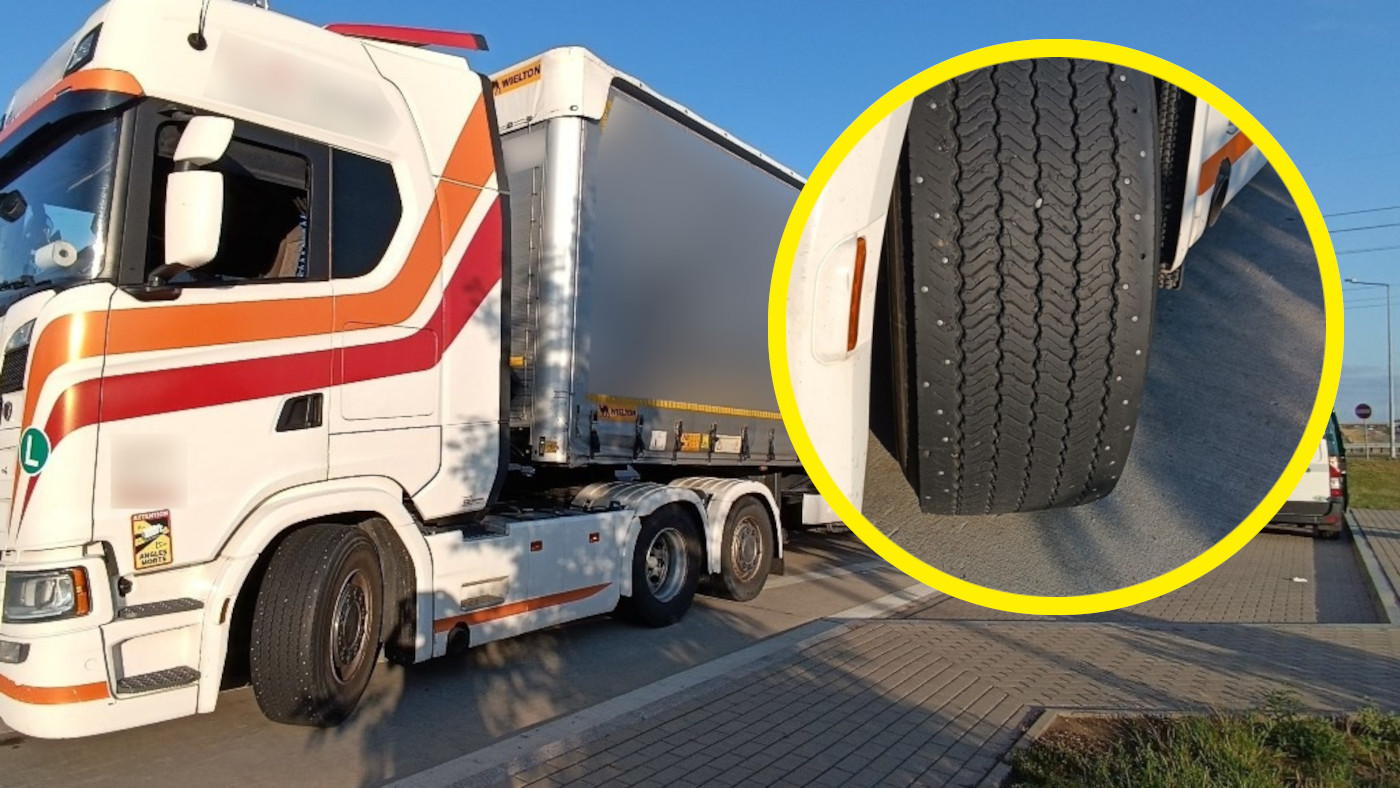 Ciężarówka z kolcami w oponach trasa S3