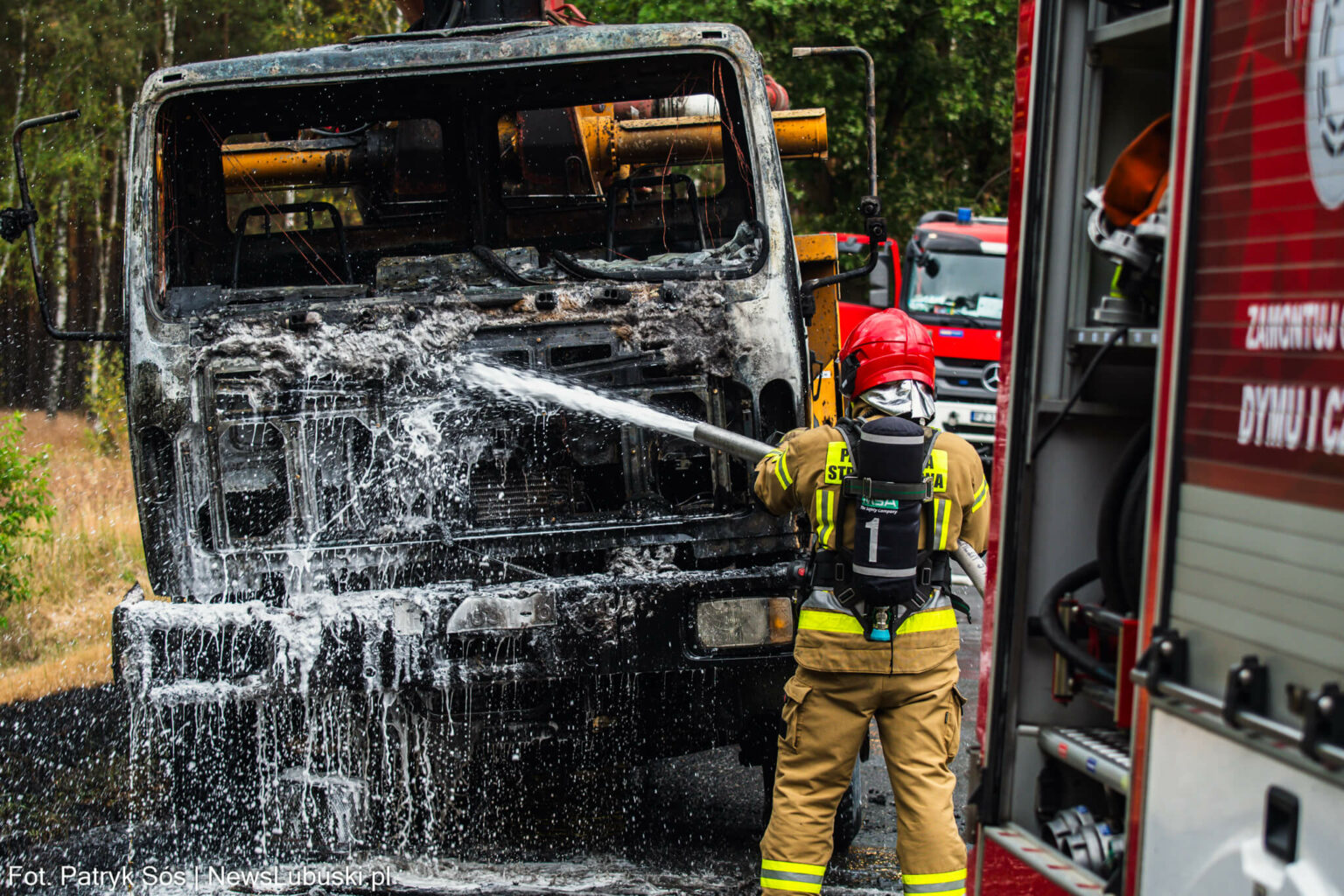 Pożar koło Zielonej G&oacute;ry - Pożar pompy do betonu