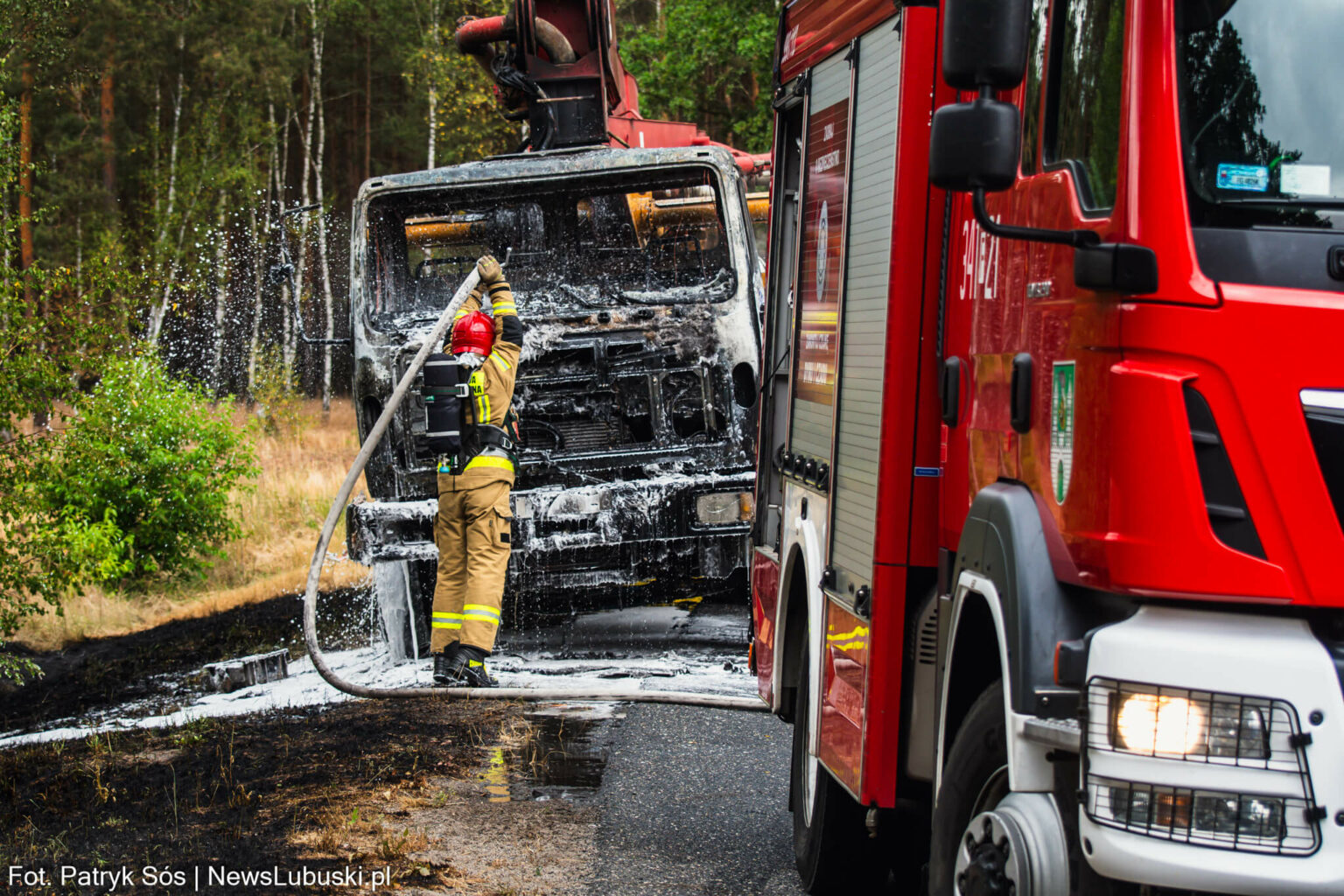 Pożar koło Zielonej G&oacute;ry - Pożar pompy do betonu