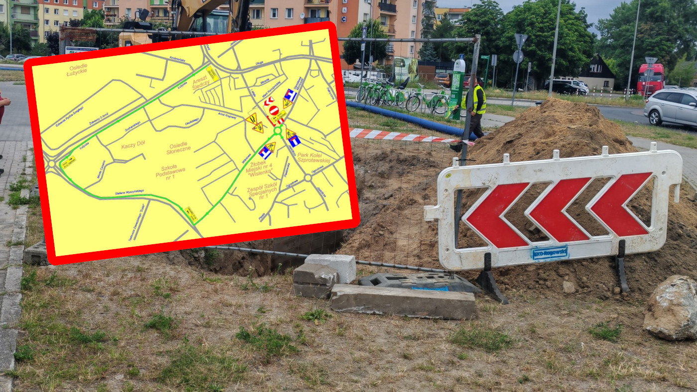 Utrudnienia Zielona Góra 1 Maja - Wodociągi Zielona Góra