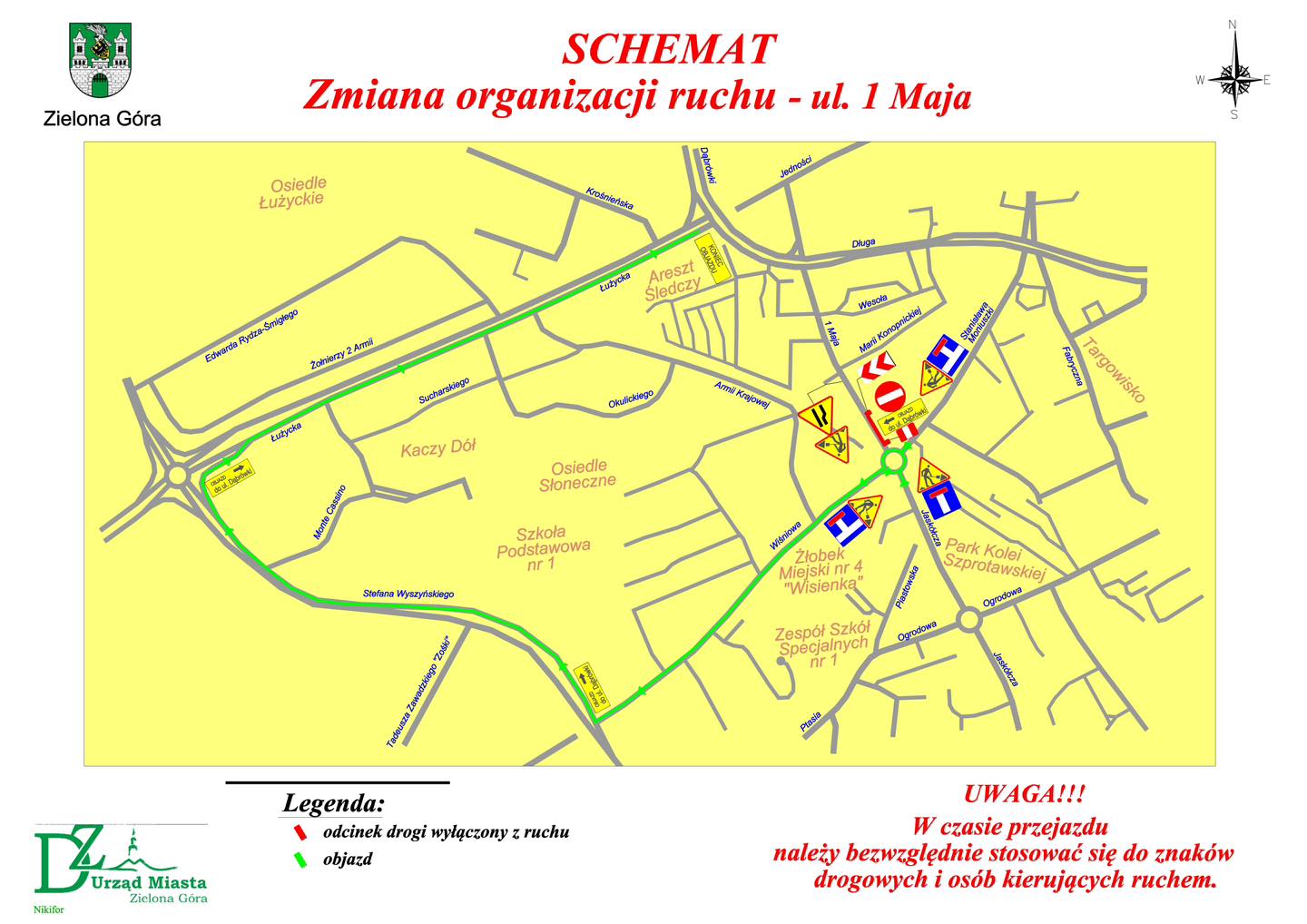Utrudnienia Zielona Góra 1 Maja - Wodociągi Zielona Góra