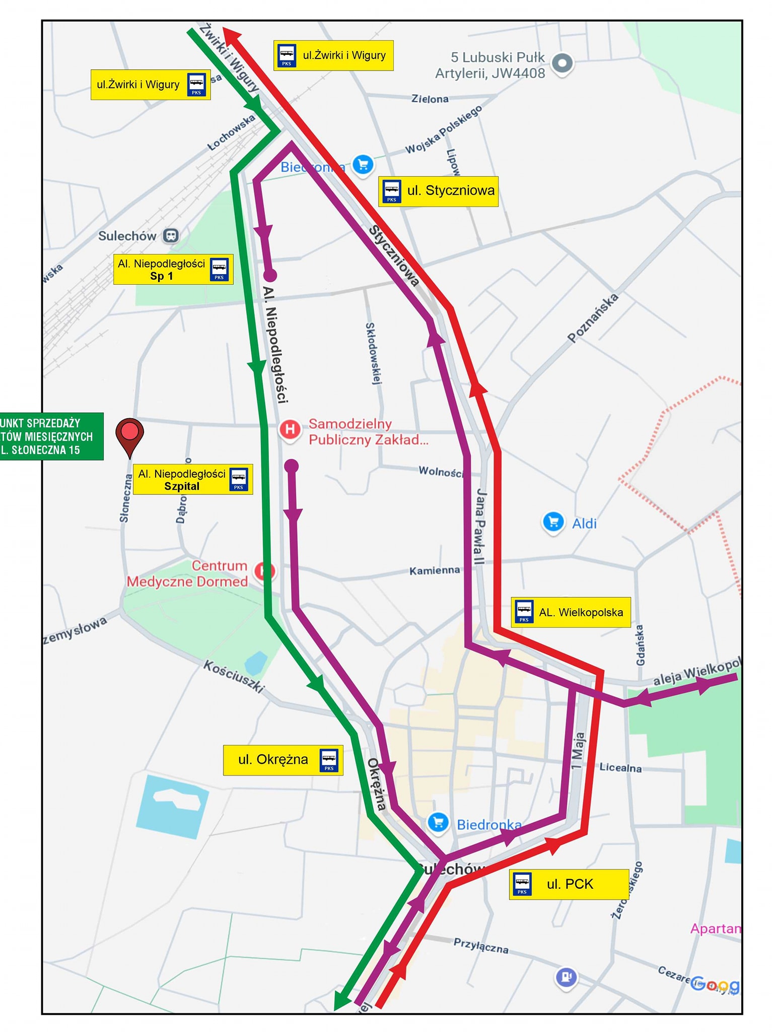 Zmiana tras autobusów Sulechów - PKS Zielona Góra