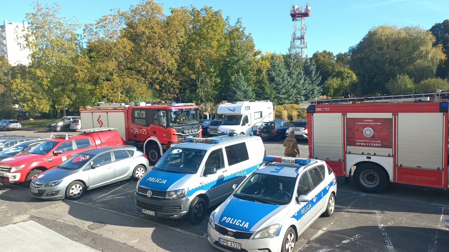 Akcja straży pożarnej Zielona G&oacute;ra - komenda Policja Zielona G&oacute;ra