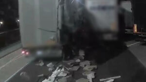 Pijany kierowca ciężarówki Trasa S3 Sulechów - nagranie z parkingu MOP