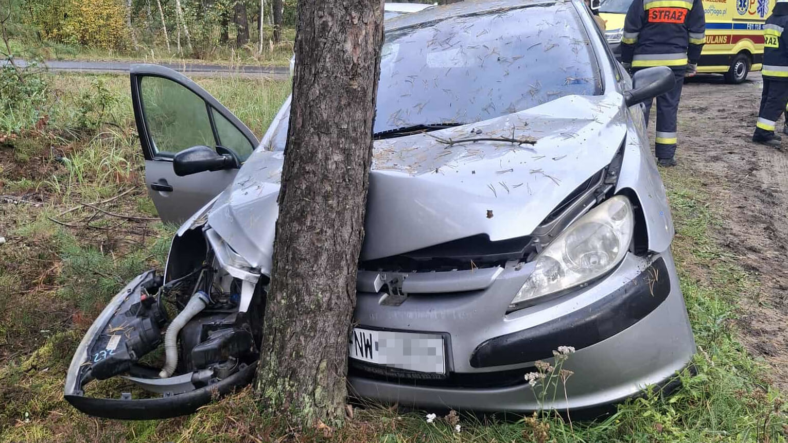 Wypadek Nowogród Bobrzański - Wypadek Zielona Góra uderzył w drzewo