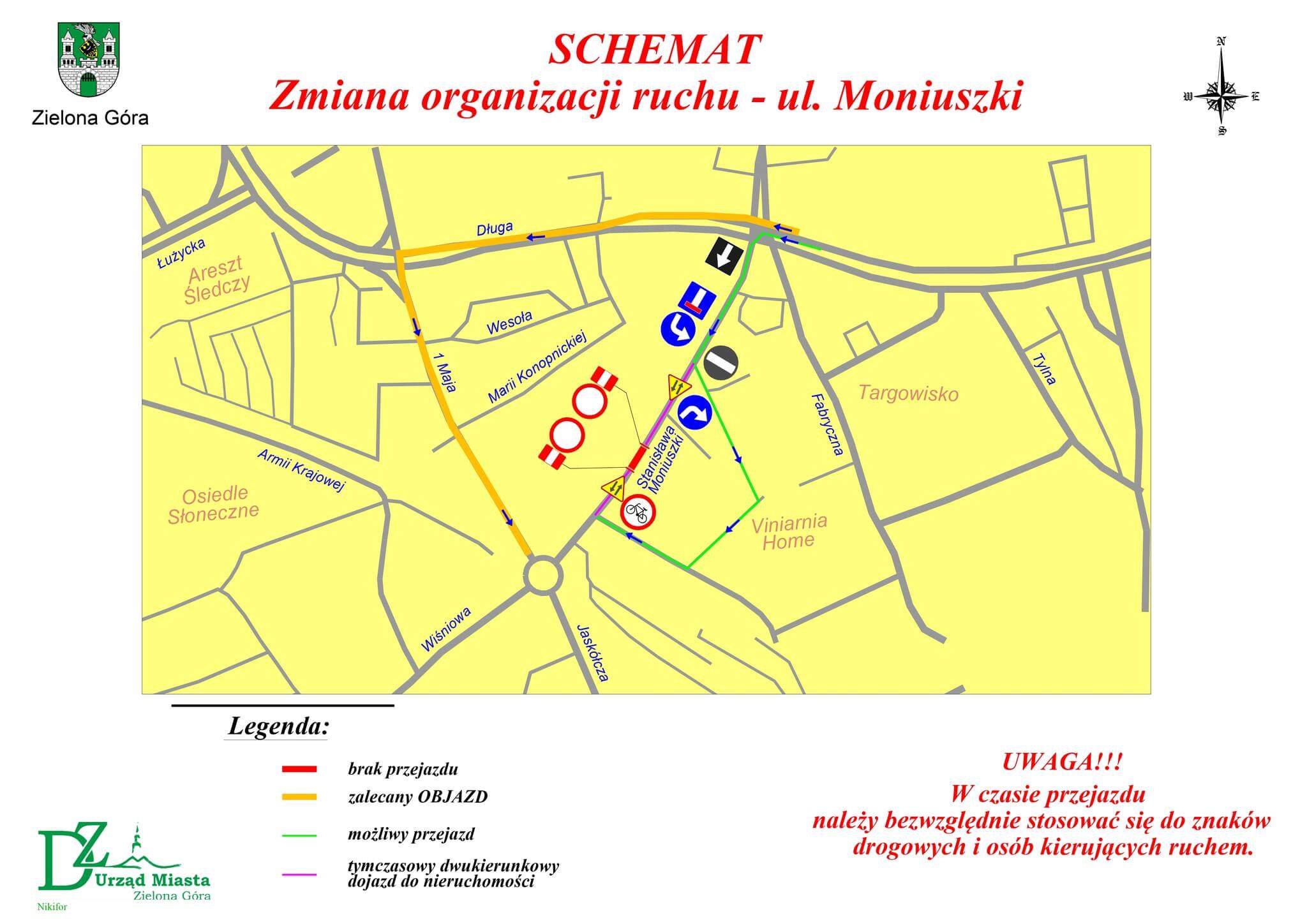 Utrudnienia w Zielonej Górze - Zamknięcie ulicy Zielona Góra Moniuszki