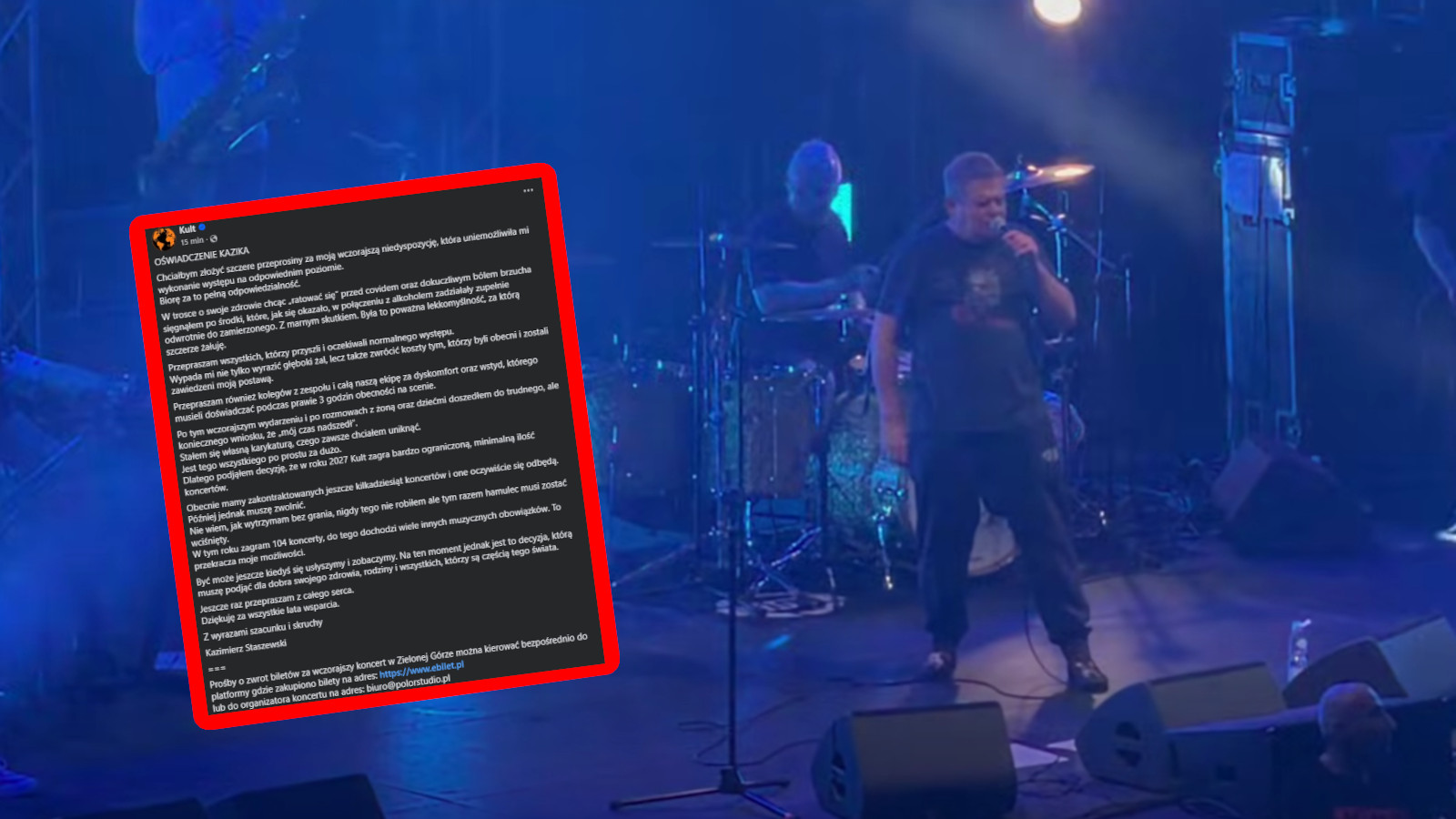 Kazik Zielona Góra - oświadczenie Kazika. koncert Kult