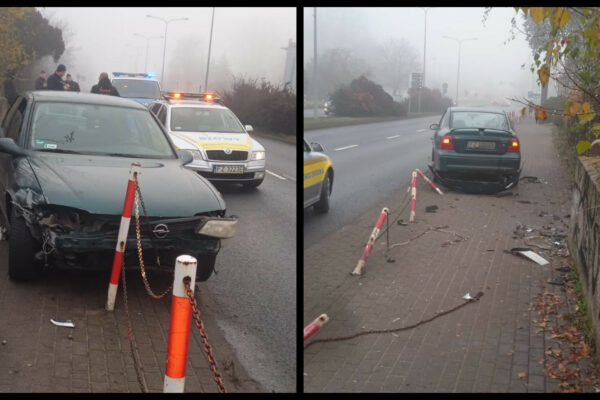 Kolizja Zielona Góra - Staranował barierki wjechał na chodnik