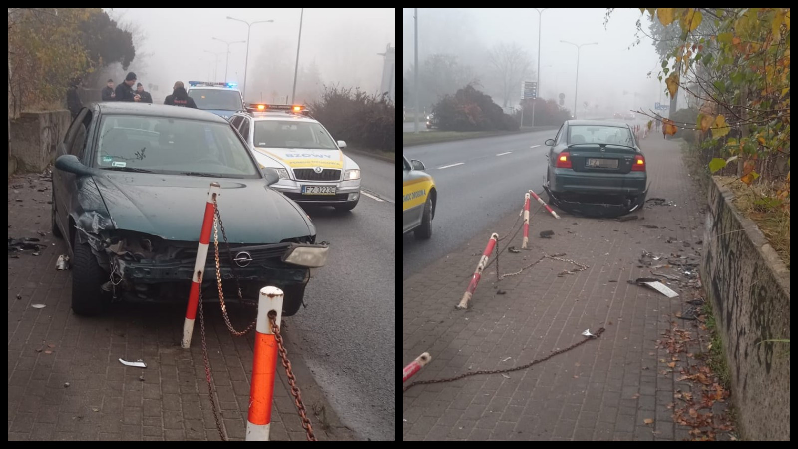 Kolizja Zielona Góra - Staranował barierki wjechał na chodnik