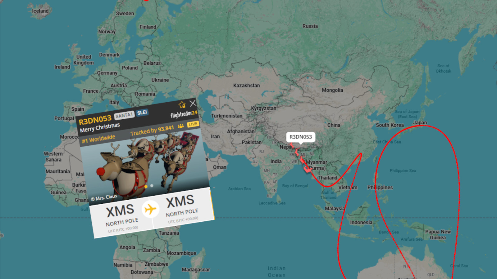gdzie jest święty mikołaj - mikołaj flightradar