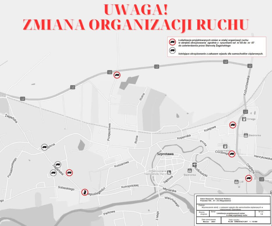 zakaz ciężarówek Szprotawa - zmiana organizacji ruchu Szprotawa