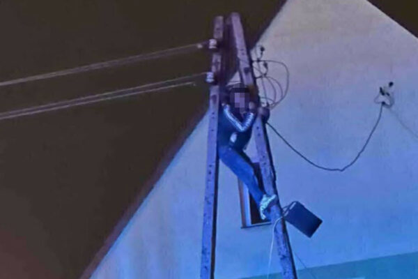 mężczyzna na liniach energetycznych Gubin - Gubin bez prądu