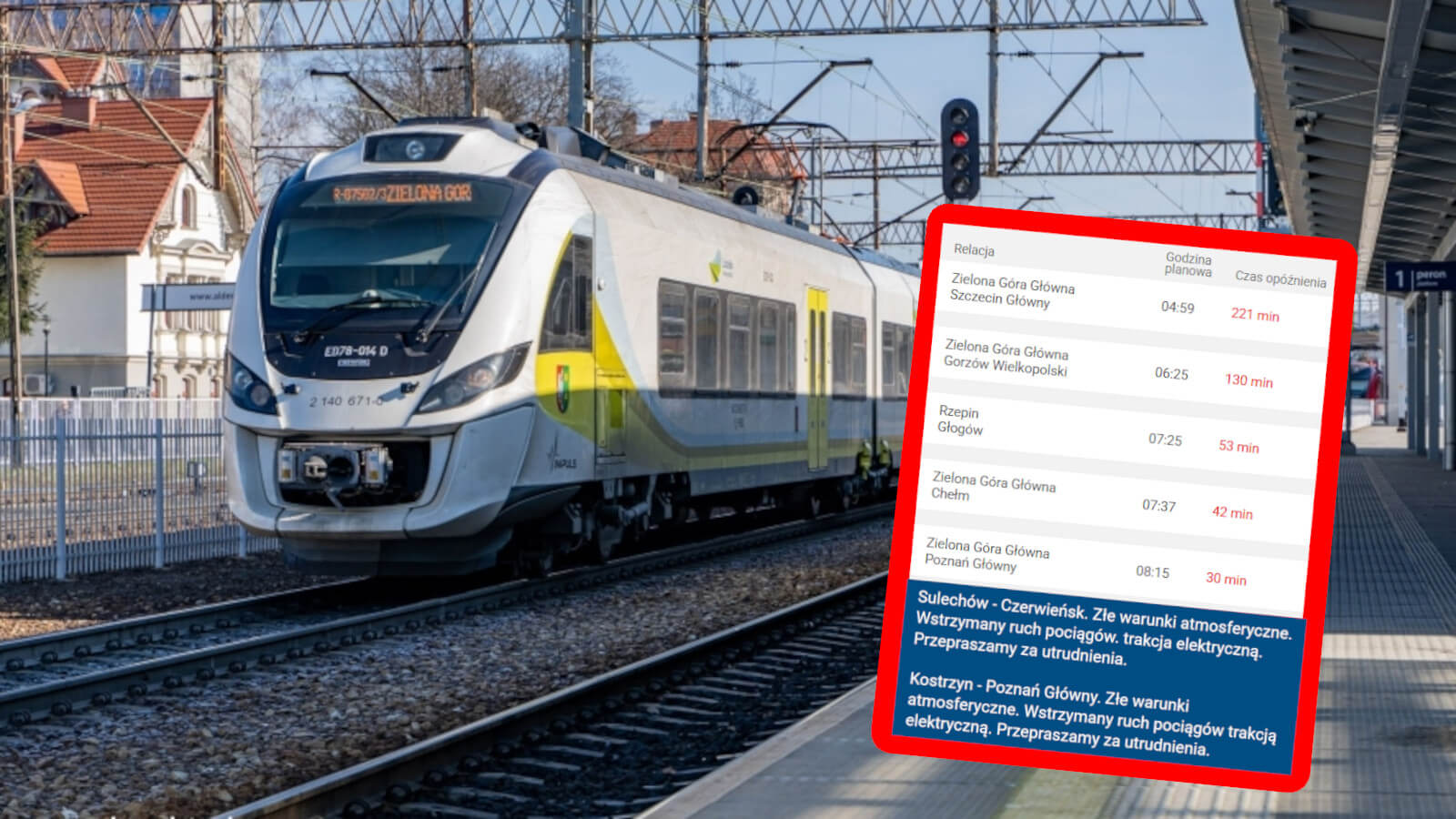 paraliż kolei w Lubuskiem - opóźnienia pociągów Zielona Góra