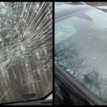 tafla lodu z ciężarówki Zielona Góra - uszkodzony samochód