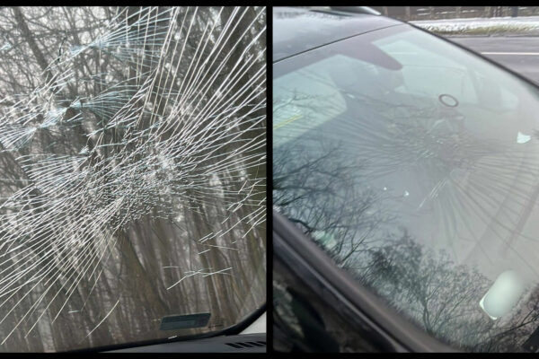 tafla lodu z ciężarówki Zielona Góra - uszkodzony samochód