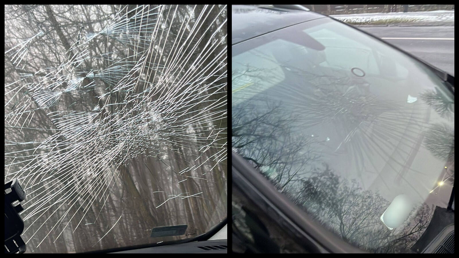 tafla lodu z ciężarówki Zielona Góra - uszkodzony samochód