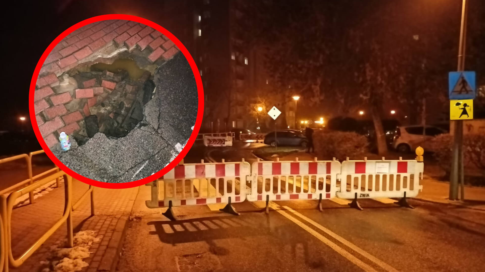 zapadła się jezdnia Zielona Góra - awaria wodociągowa