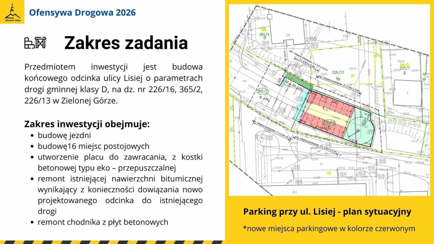 ulica Lisia Zielona G&oacute;ra - nowe miejsca parkingowe Zielona G&oacute;ra