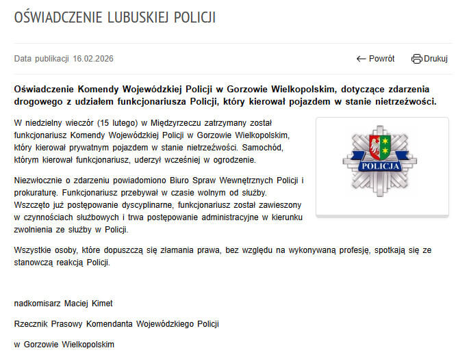 pijany policjant rozbił auto Międzyrzecz