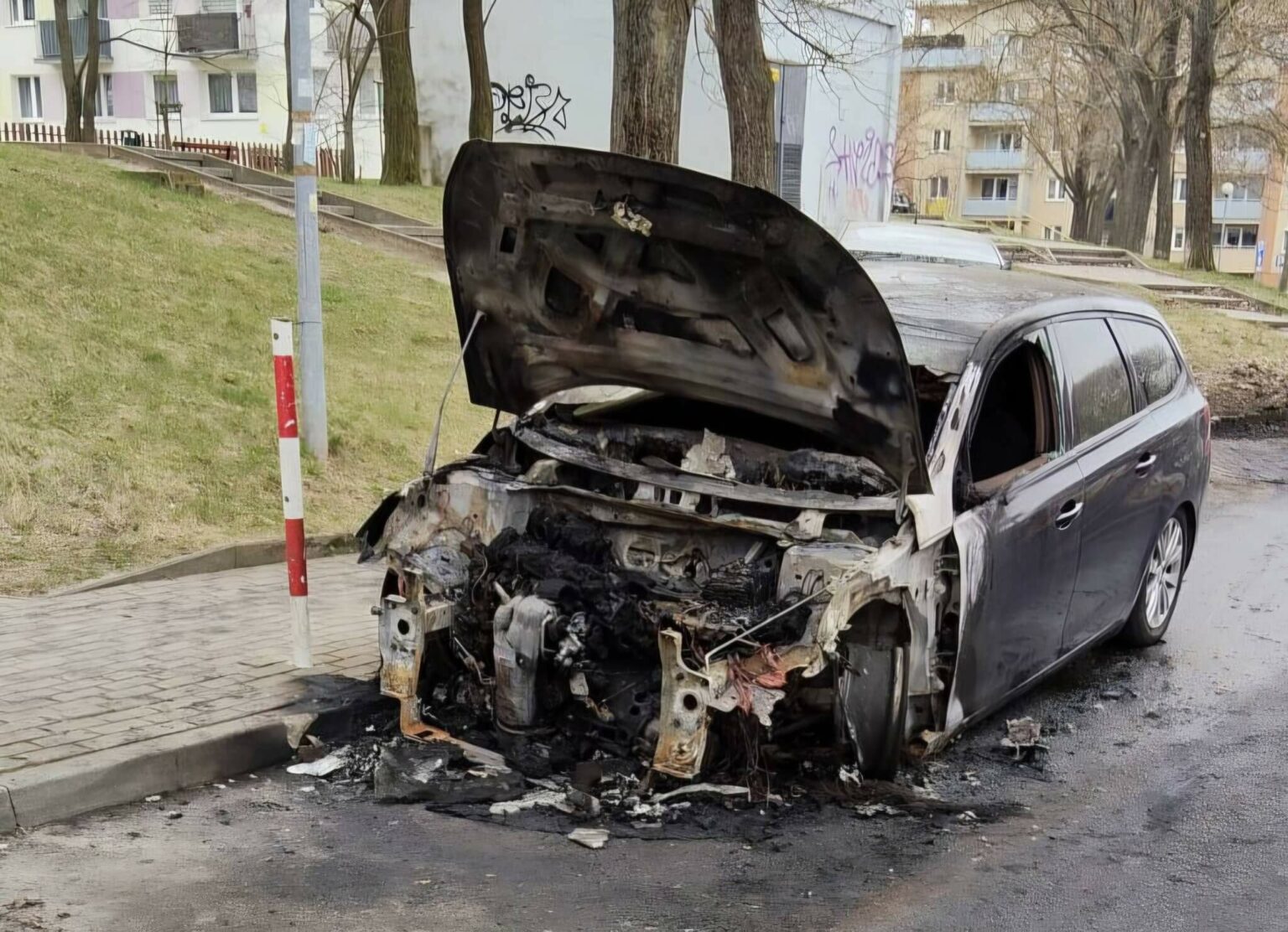 pożar samochod&oacute;w Zielona G&oacute;ra - nocny pożar aut