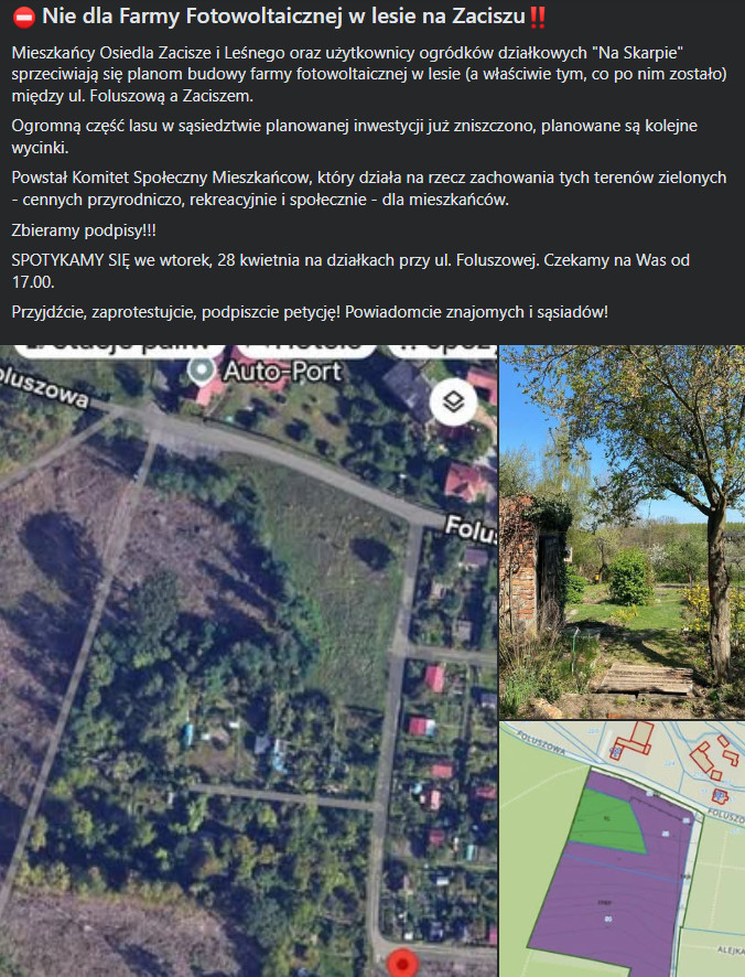 farma fotowoltaiczna Zielona Góra protest - protest mieszkańców Zielona Góra