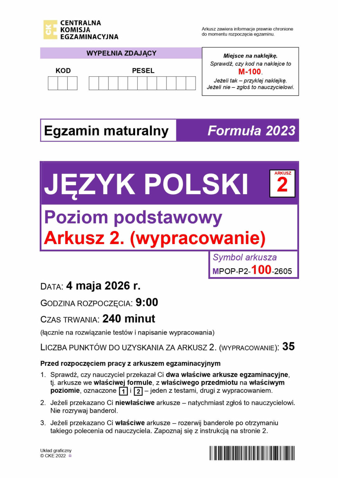 matura polski 2026 - matura arkusz