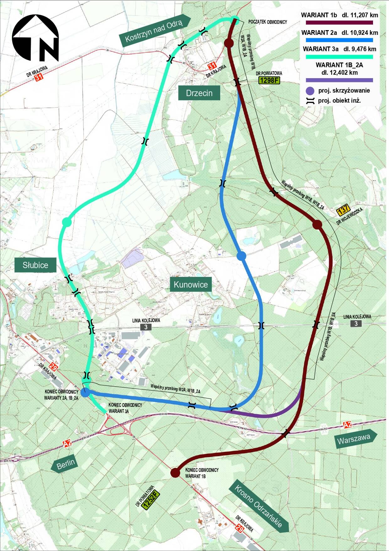 obwodnica Słubic DK31 - warianty obwodnicy Słubic
