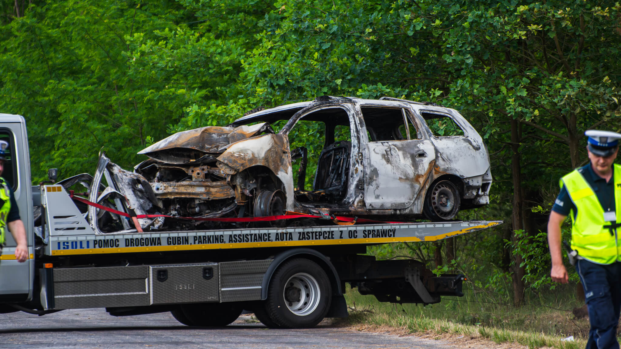 tragiczny wypadek Gubin - auto stanęło w płomieniach
